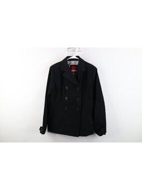 Vintage 90s Y2K Esprit Womens Medium Babydoll Trench Coat Rain Jacket Black